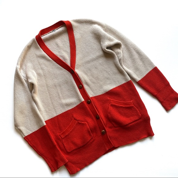 Fossil Sweaters - Fossil Orange and Cream Color block Cardigan